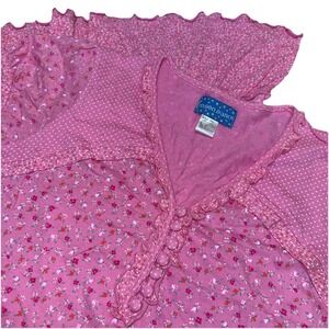 Vintage Y2K Moon Dance Pink‎ Floral Cotton Ruffle Short Nightgown Women's S Flaw
